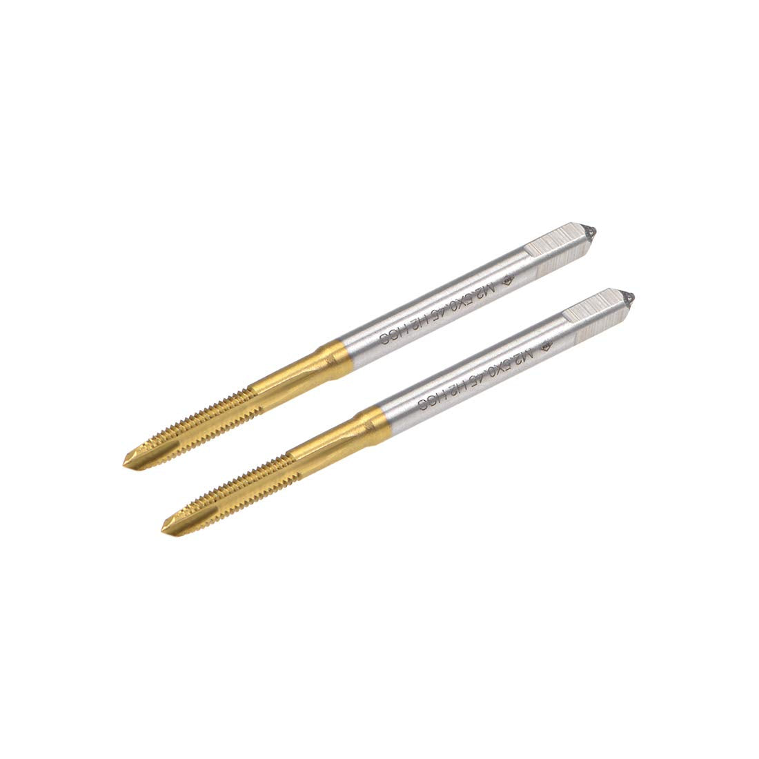 uxcell Spiral Point Plug Threading Tap M2.5 x 0.45 Thread, Ground Threads H2 3 Flutes, High Speed Steel HSS 6542, Titanium Coated, Metric Screw Taps Tapping Bit for Thread Repair, 2pcs