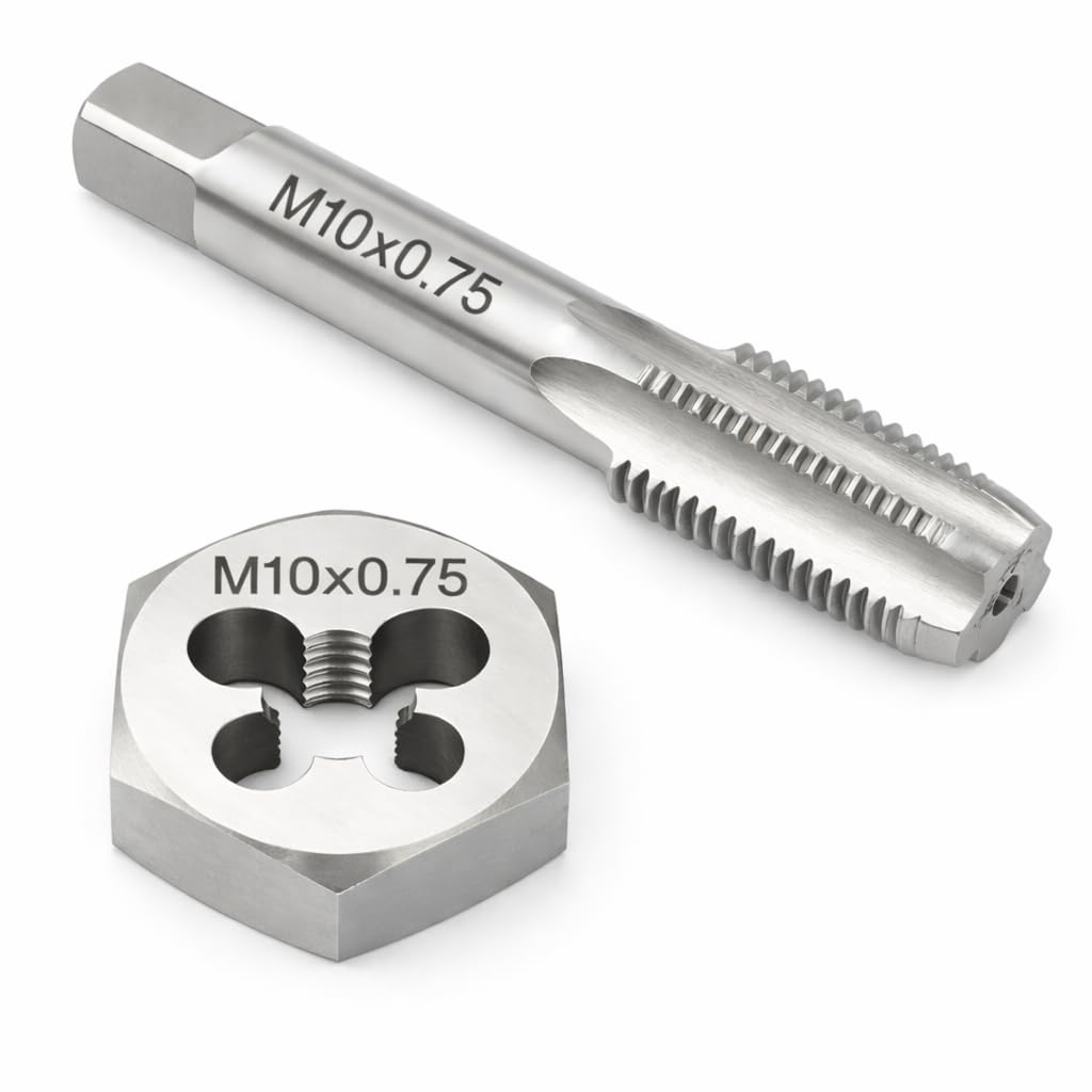 M10x0.75 Metric Tap and Die Set Right Hand HSS Tap & GCr15 Hex Die for Metal Thread Repair