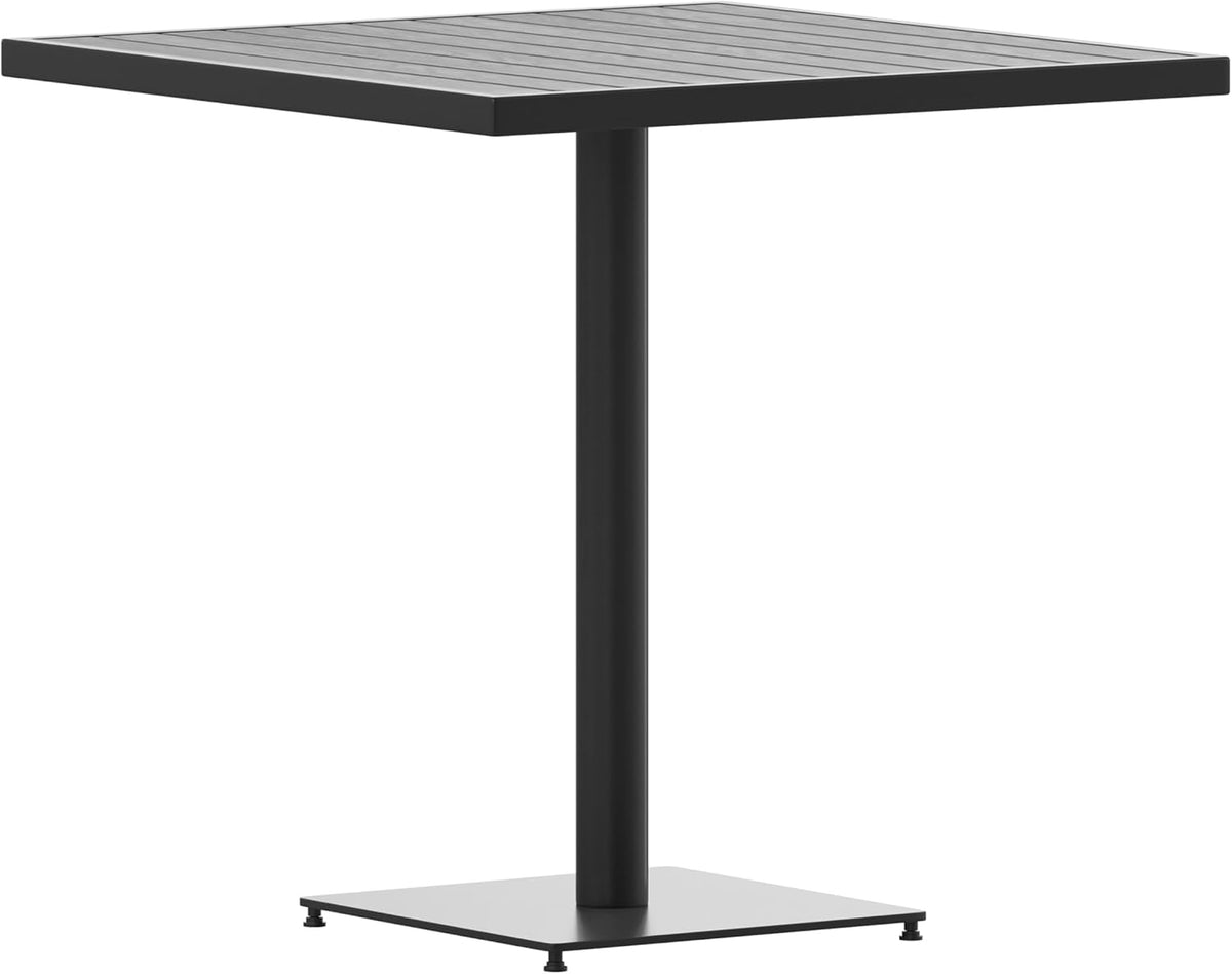 Commercial Outdoor Patio Bistro Dining Table - Faux Gray Wash Teak Poly Slats - 30" Square