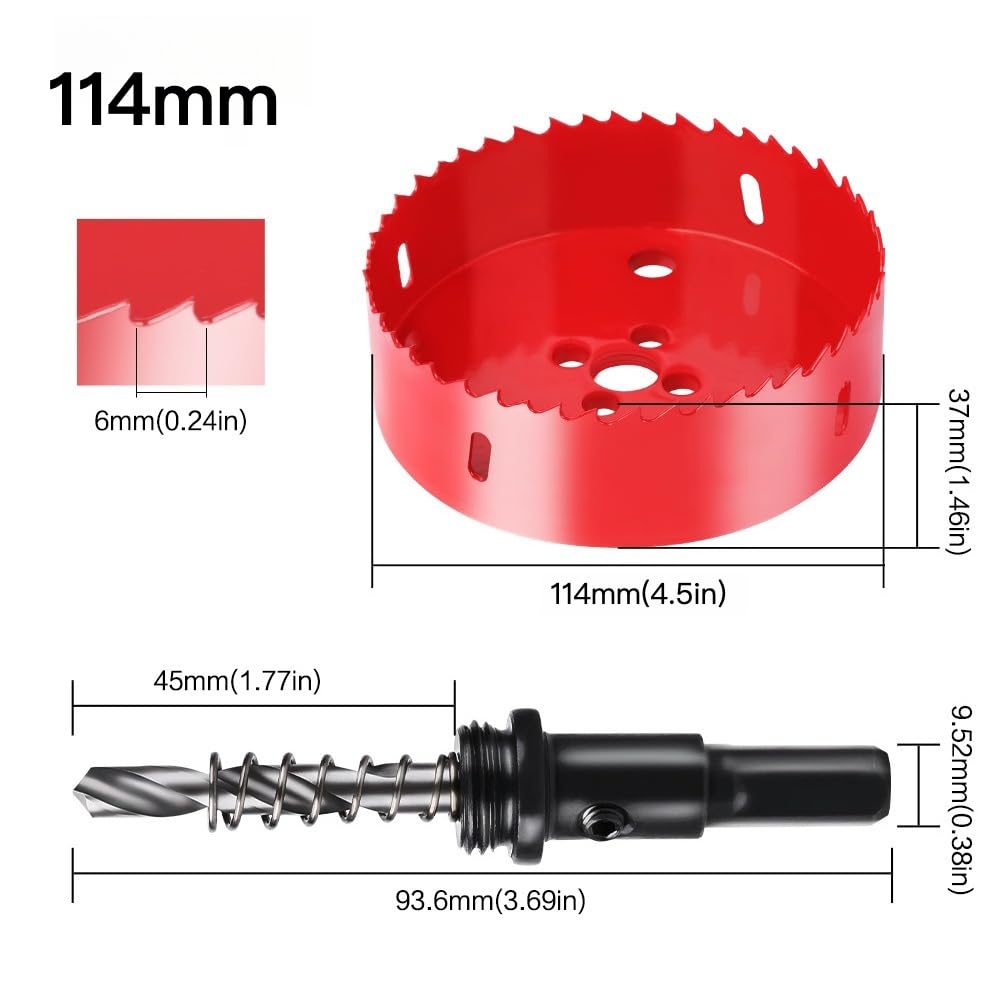 4-1/2 Inch (114mm) Bi-Metal Hole Saw with Arbor, Heavy Duty 4.5 Hole Cutter for Metal, Wood & Plastic, Smooth Cutting Edge & Fast Chip Removal