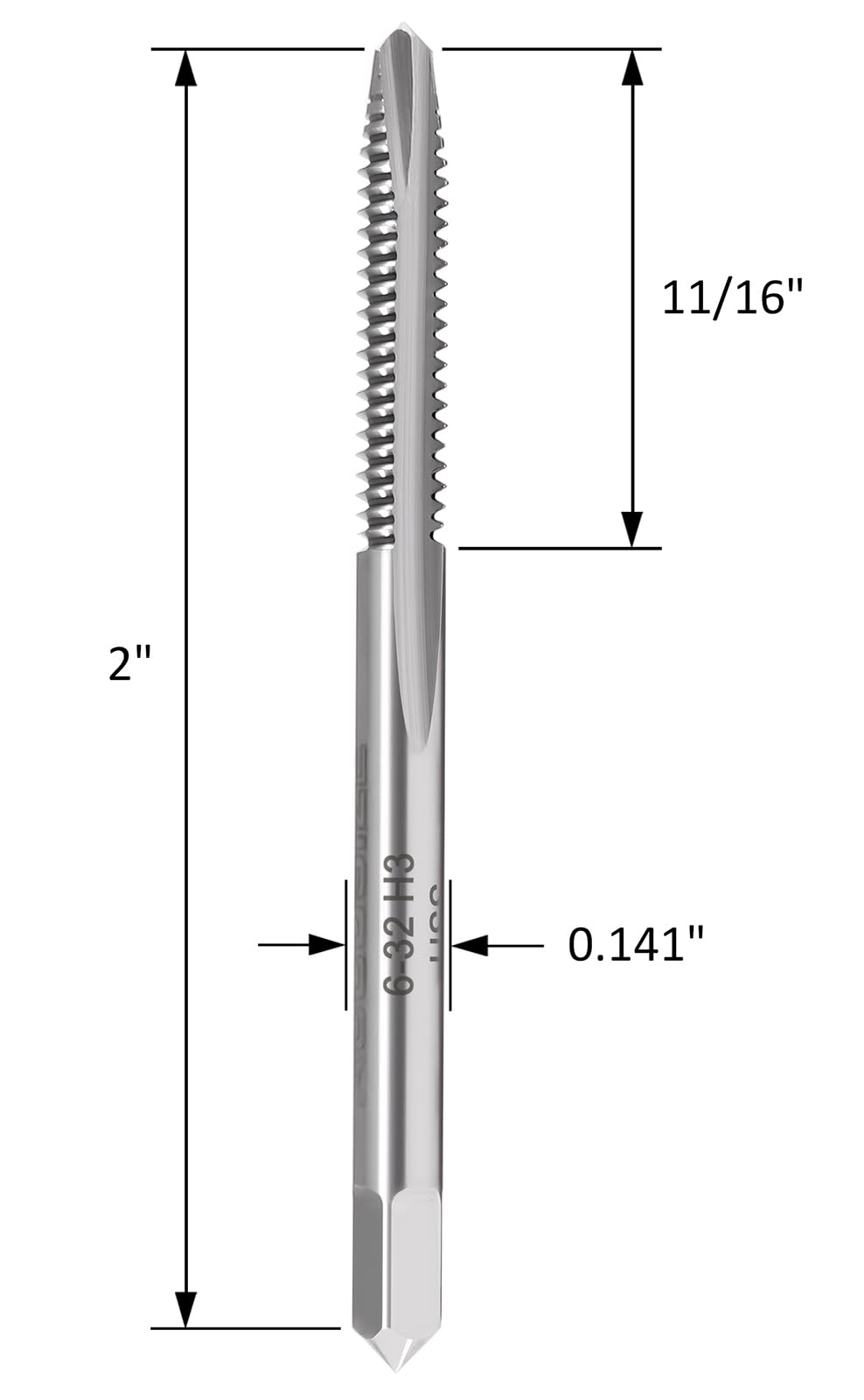 Accusize Industrial Tools 10 Pc 6-32Nc, 2 Flute, H.S.S. Spiral Point Taps, A.N.S.I. Standard, Ground, Spt-6-32x10