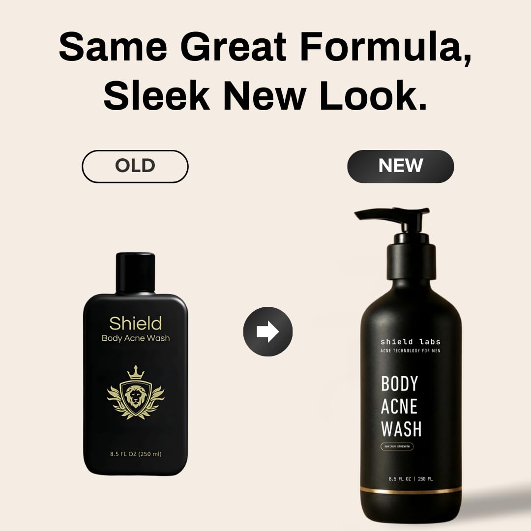 Men's Acne Body Wash for Back, Chest & Shoulders - 4% Benzoyl Peroxide Body Wash, Clears Breakouts & Acne Scars –