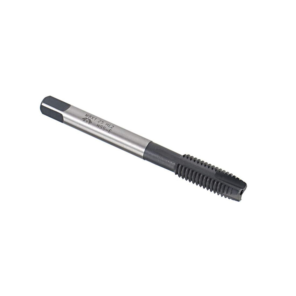 uxcell M8 x 1.25 Spiral Point Threading Tap, H2 Tolerance High Speed Steel TICN Coated, Round Shank with Square End, Metric Screw Taps Tapping Bit for Machinist Thread Repair