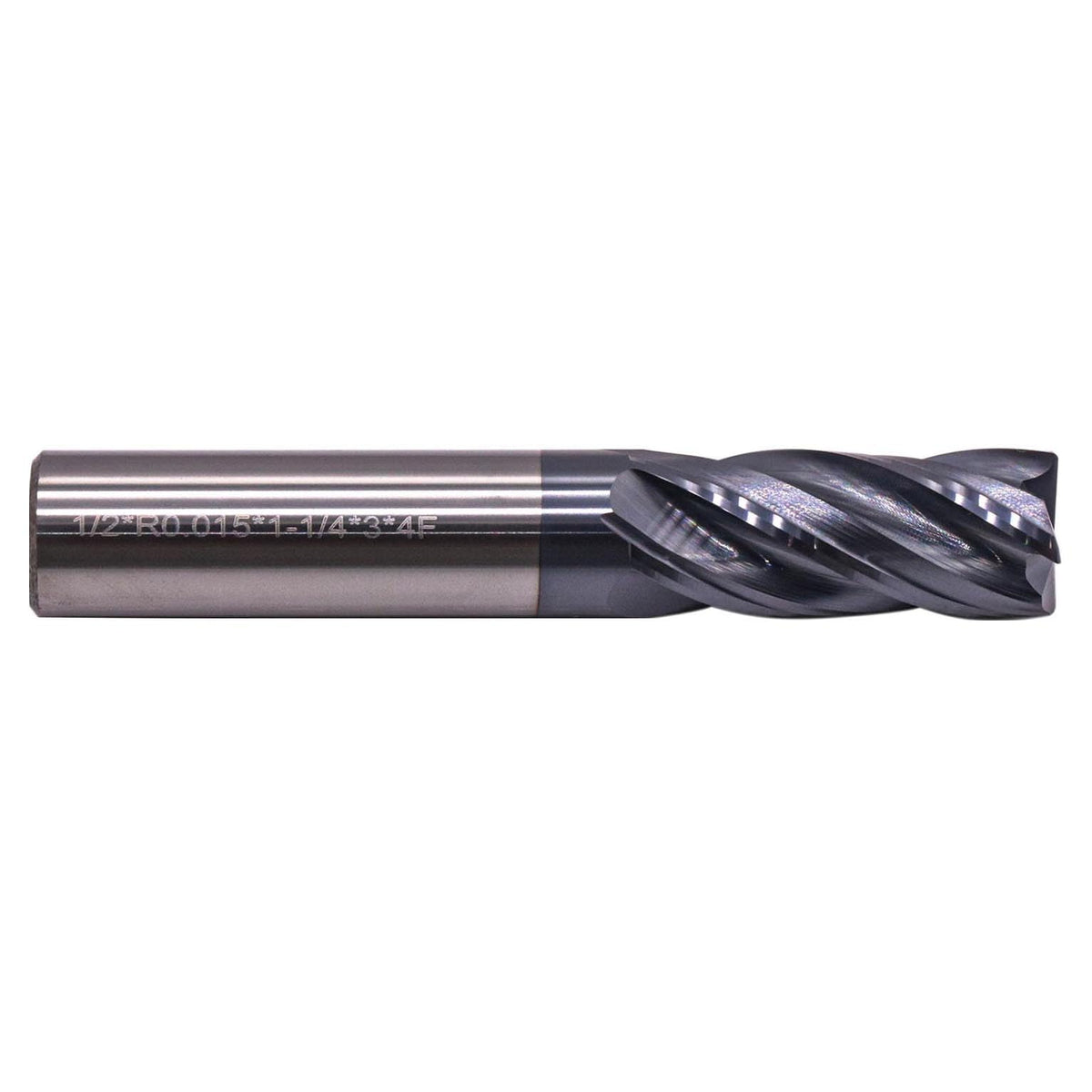 1/2" 4 Flute Solid Carbide End Mill, 0.015" Corner Radius, AlTiN Coated