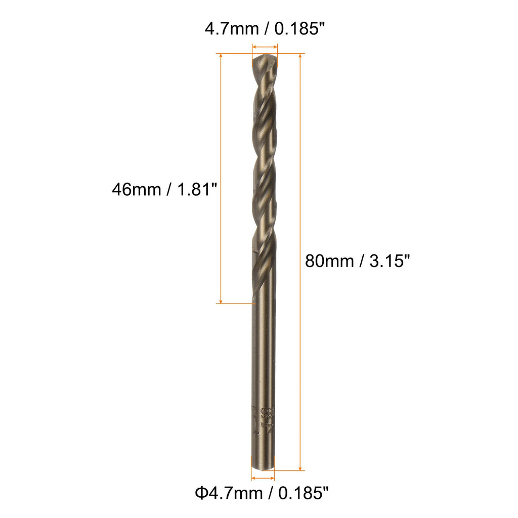 HARFINGTON 10pcs Cobalt Jobber Drill Bits 4.7mm / 0.185" M35 High Speed Steel HSS Twist Drilling Bit Tool for Stainless Steel Copper Wood Plastic and Other Hard Materials