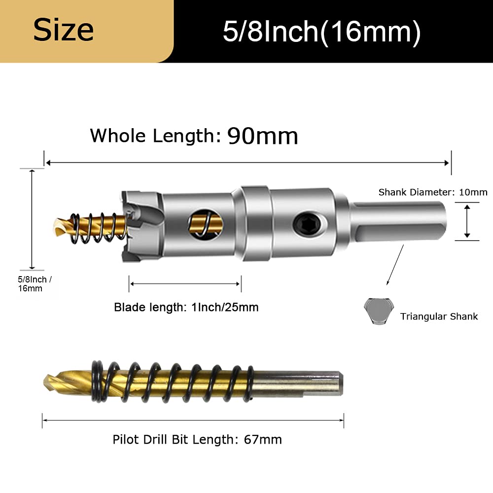 5/8'' Tungsten Carbide Tipped Hole Saw Drill Bit for Hard Metal Steel