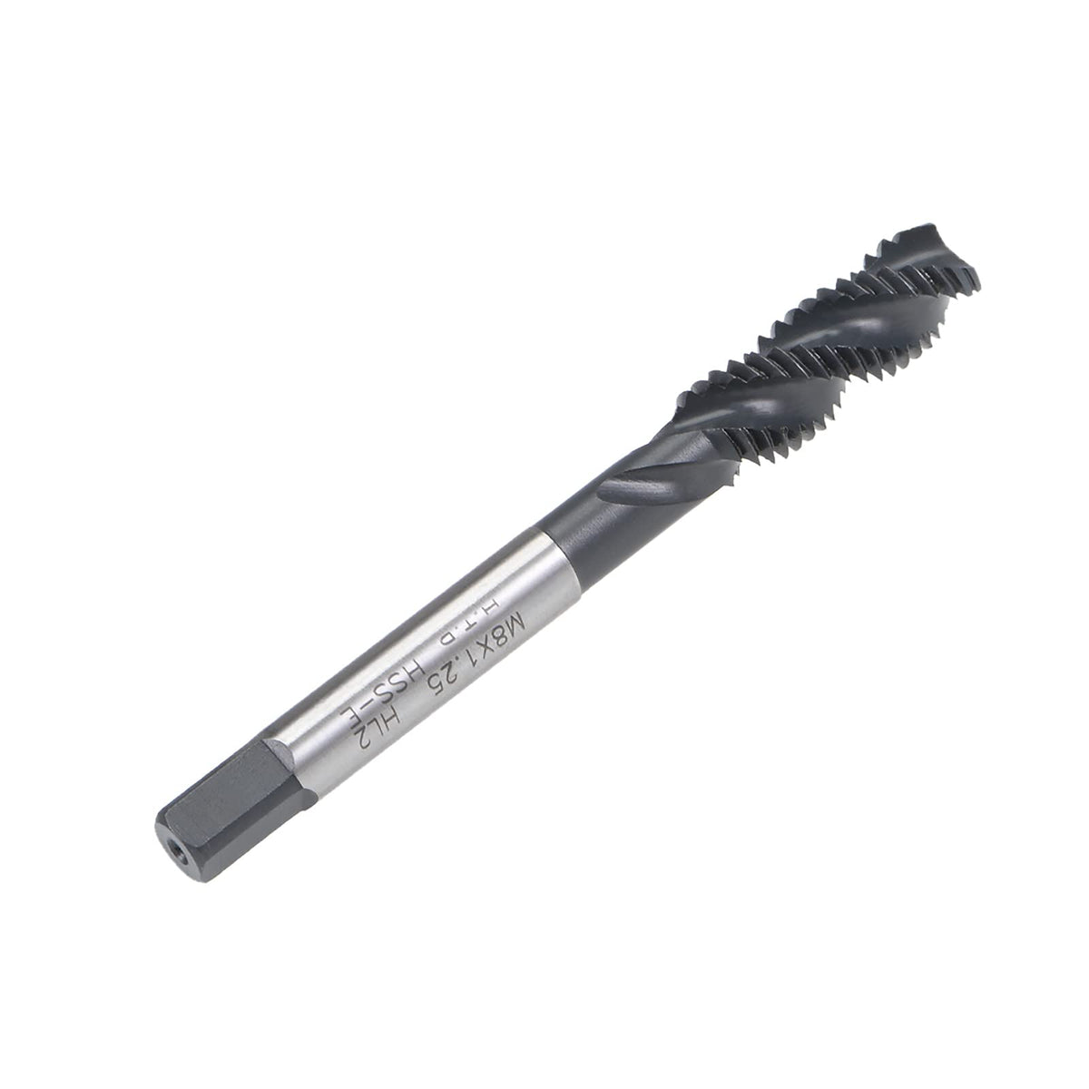 uxcell M8 x 1.25 Spiral Flute Thread Tap, Metric Machine Threading Tap HSS Nitriding Coated, Round Shank with Square End, H2 Tolerance