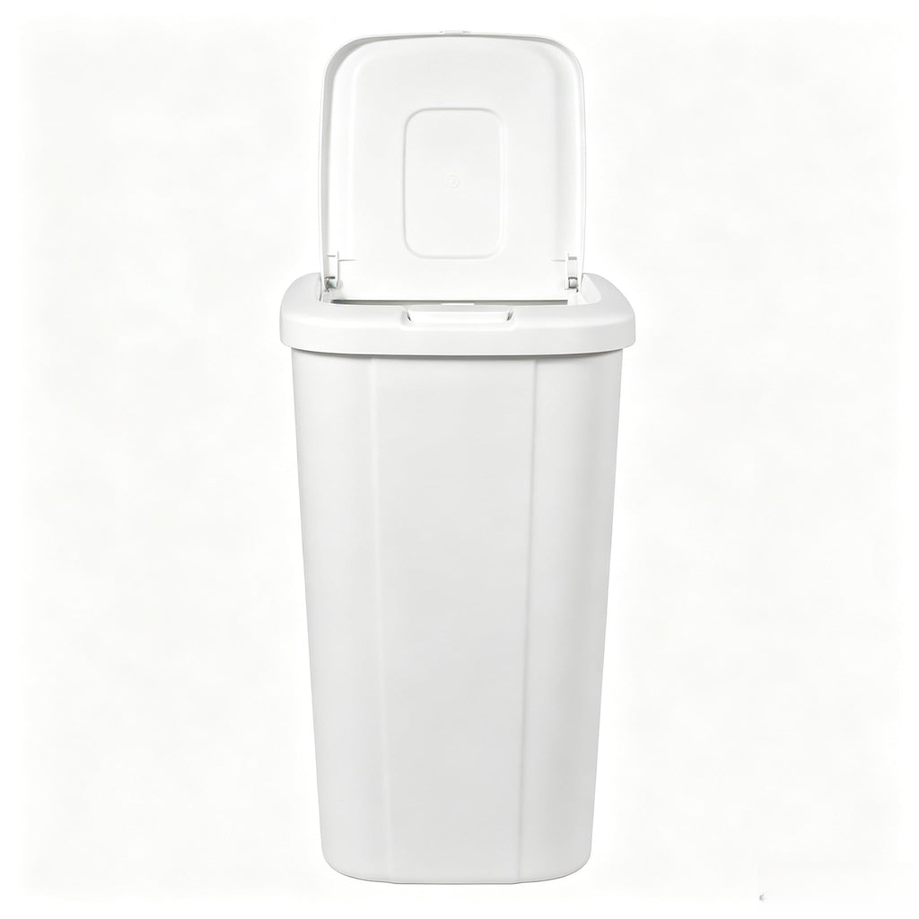 13.3 Gallon Kitchen Trash Can, Touch Top Push Lid, Slim Plastic Bin, White