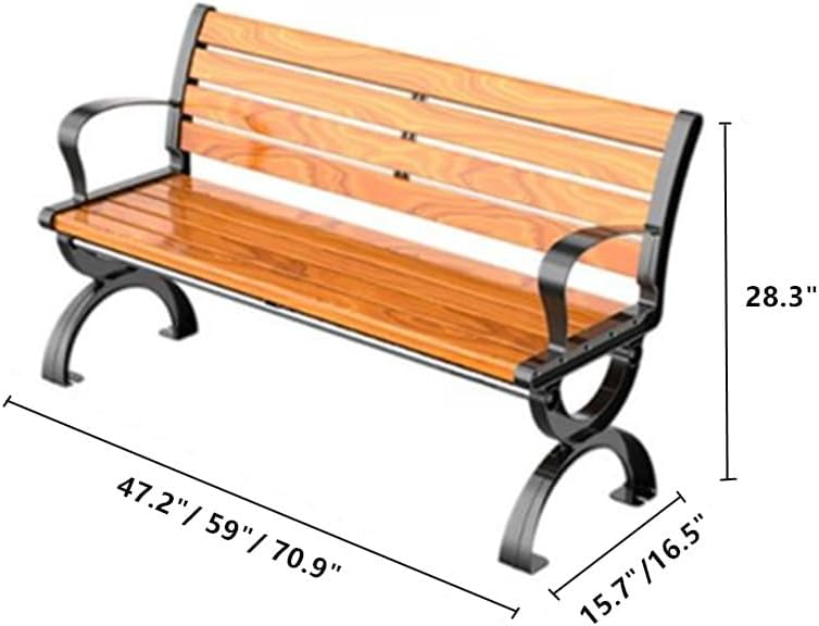 Heavy-Duty Outdoor Bench, Waterproof Park Bench Backyard Patio Garden Seating with Backrest Armrest, Wooden Slat with