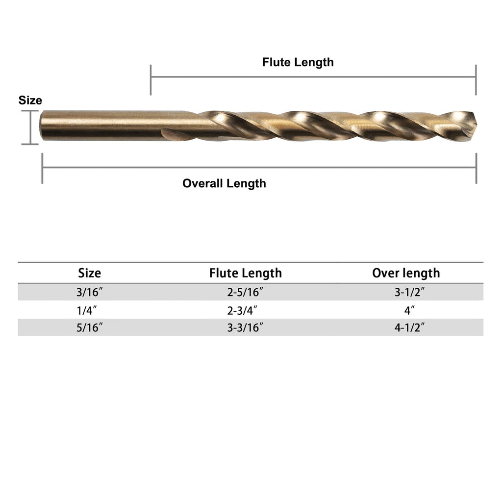 GMTOOLS 1/4 inch Cobalt Drill Bits, M35 HSS, 135 Degree Tip, Jobber Length Twist Drill Bit Set for Hard Metal, Stainless Steel, Cast Iron, Wood and Plastic, with Storage Case, Pack of 10