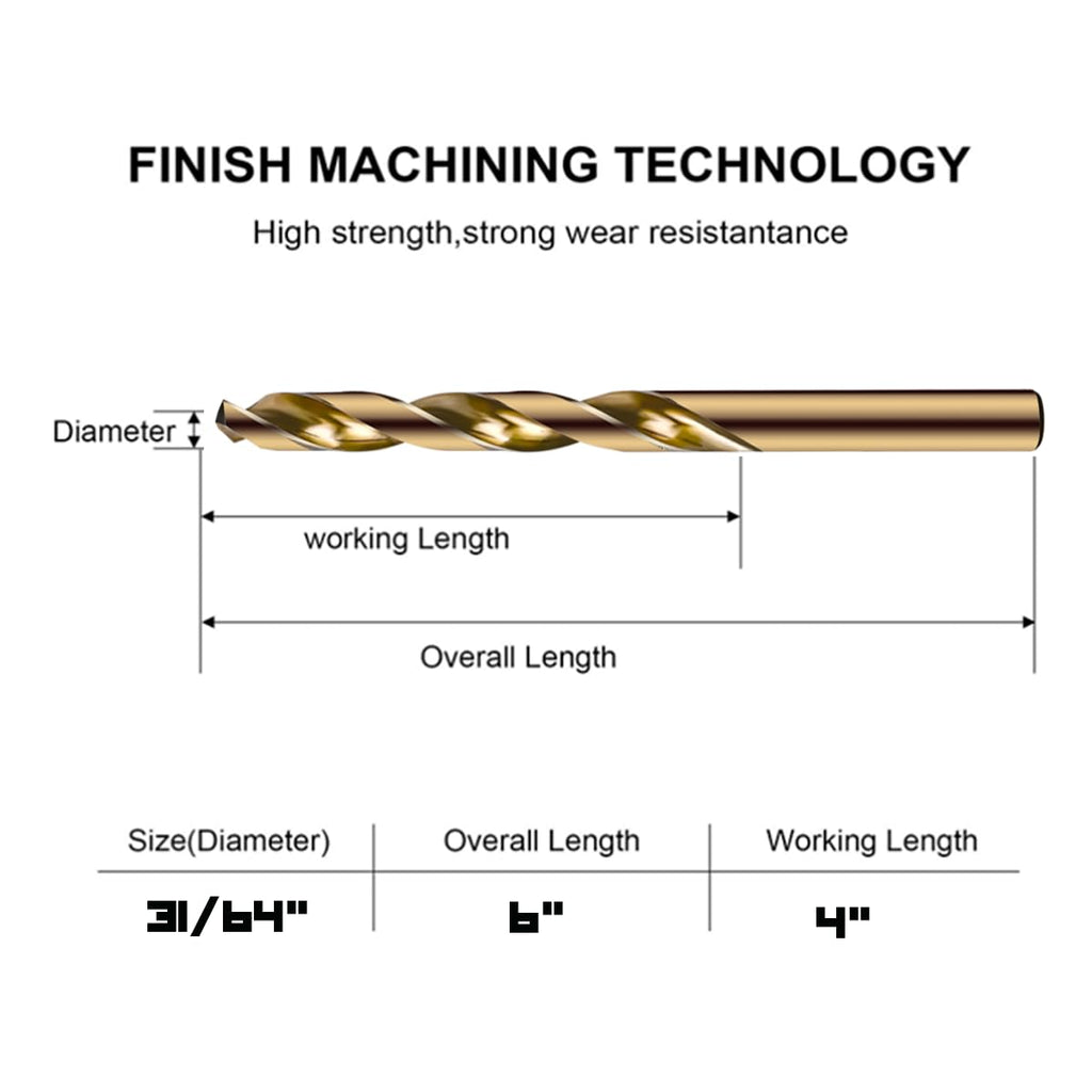 Narwhal 31/64 Inch Drill Bit (3 Pack) Cobalt for Metal & Stainless Steel
