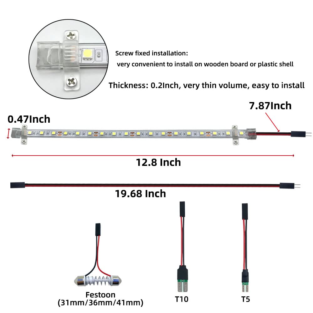 12" LED Strip Light T10 T5 Festoon Bulbs Plug Car Trunk Cargo Area or Interior Illumination Decoration for Audi BMW Cadillac Chevrolet Mazda Ford Honda Lexus Nissan Subaru Toyota 194 168 W5W