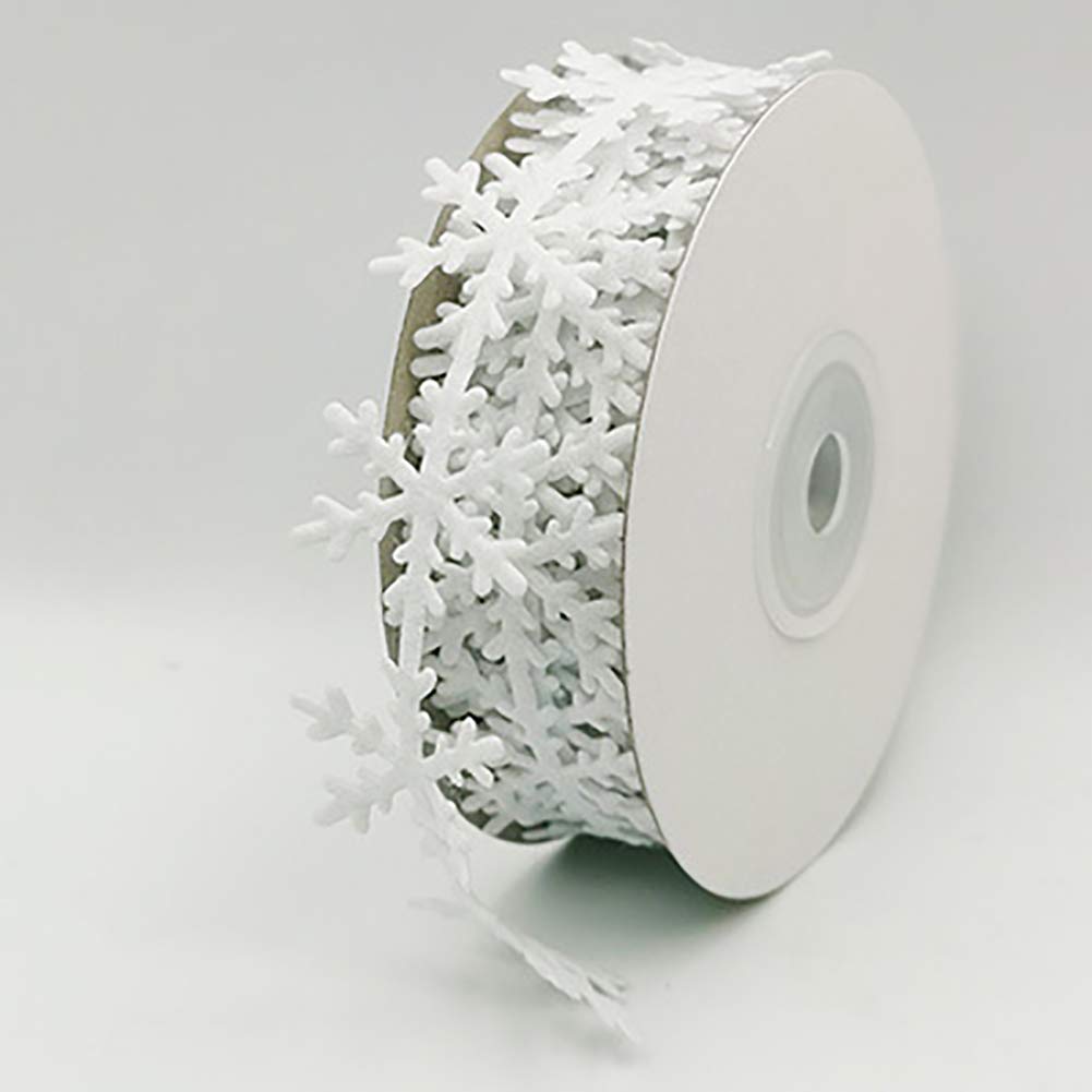 2 Rolls Felts Snowflake Trim Ribbon Christmas Applique Decals for Xmas Decorative Craft White