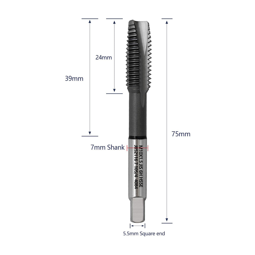 WEXWE Tools M10 x 1.5 Spiral Point Threading Tap, Metric Machine Threading Tap High Speed Steel Cobalt(HSSCo) With AlTiN Coating, Round Shank with Square End， H2 Tolerance, 2pcs