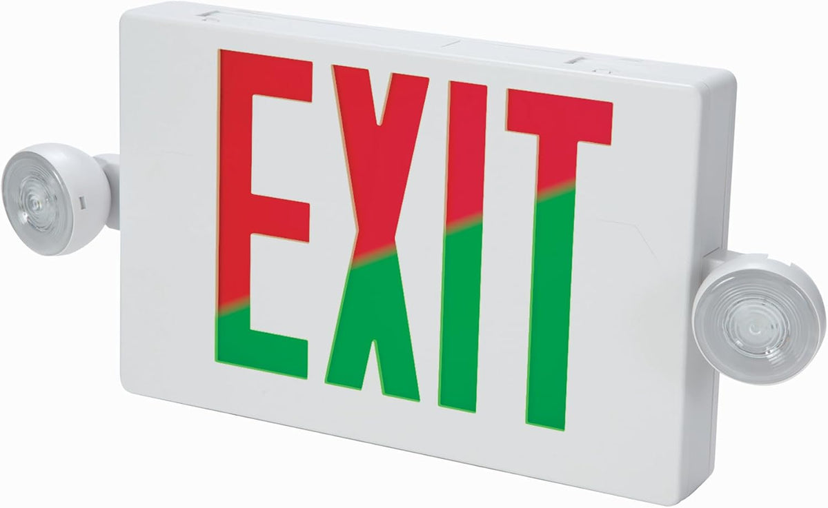 Sure-Lites APC Integrated LED Exit and Emergency Light Combo, Red and Green, White Finish