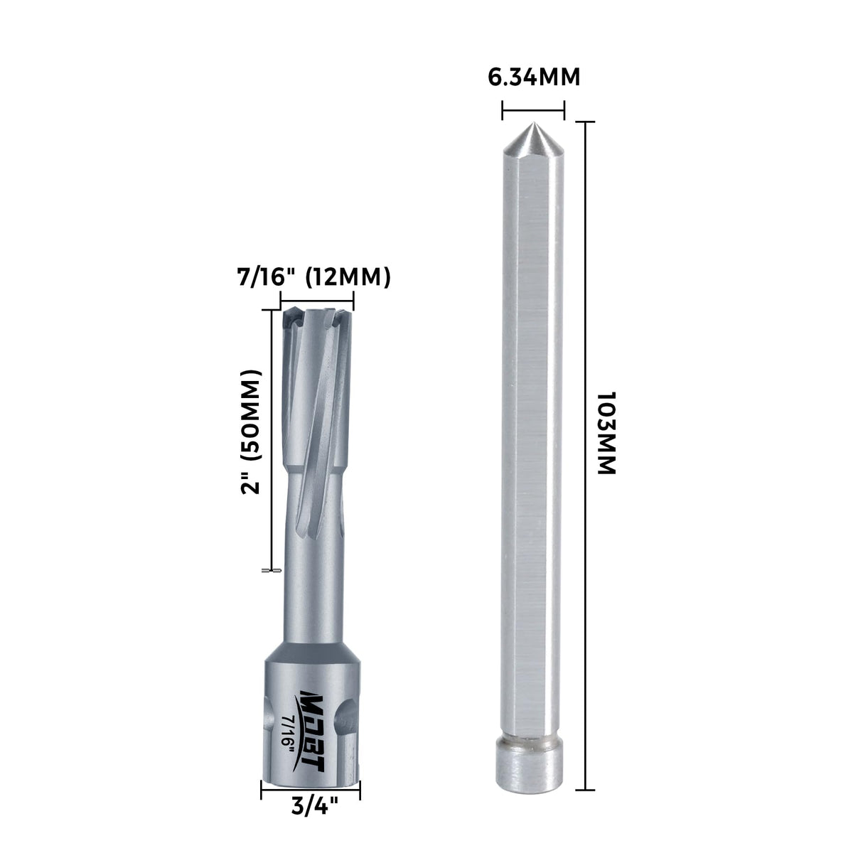 MDBTTOOLS TCT Annular Cutter, 7/16" Diameter and 2INCH Depth, Universal Shank Compatible with 3/4" Weldon Shark and Other Standard Tool Holder