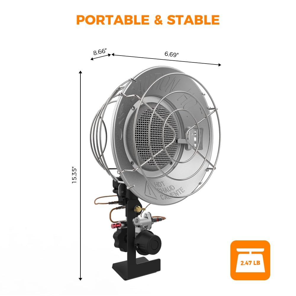 CAMPLUX Tank Top Propane Outdoor Heater 15,000 BTU, Single Burner Radiant Outdoor Heater with Tip-Over, 3 Adjustable