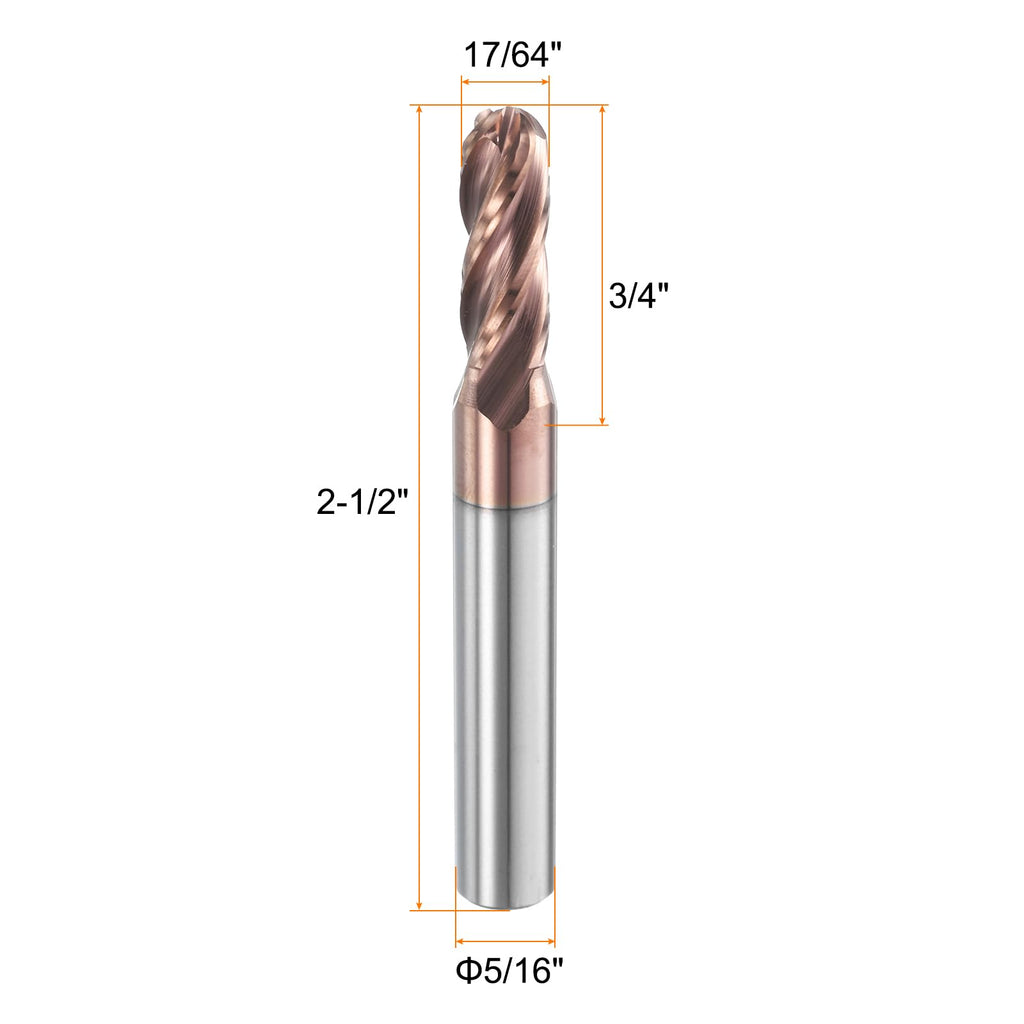 HARFINGTON Ball Nose End Mill 4 Flute 17/64" Diameter 5/16" Shank