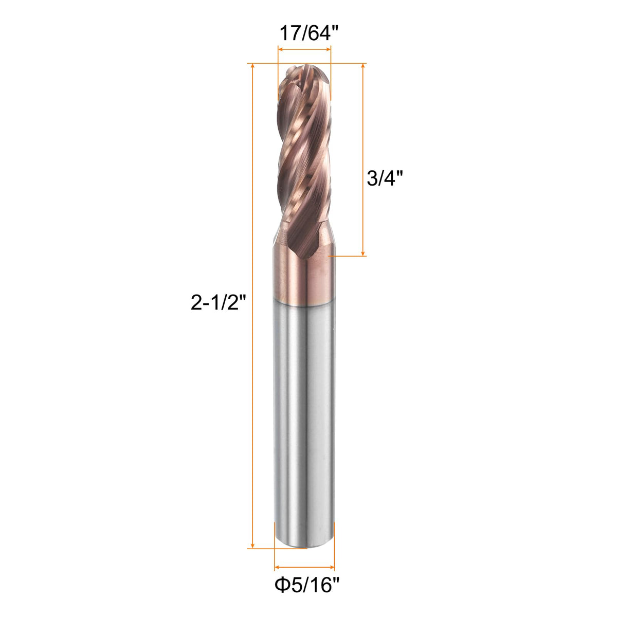 HARFINGTON Ball Nose End Mill 4 Flute 17/64" Diameter 5/16" Shank