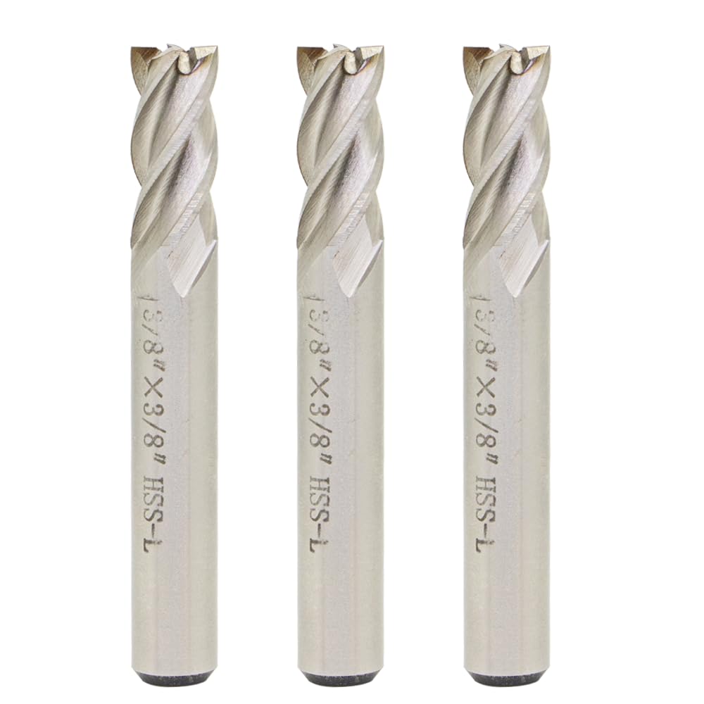 3PCS End Mill Set 3/8" Cutting Dia 3/8" Shank 4 Flute HSS End Mill Drill Bit, CNC End Milling Cutter for Wood, Aluminum, Steel, Titanium, Foam, Plastic