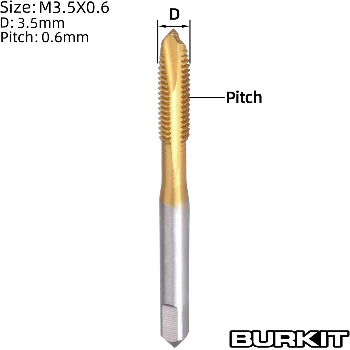 Burkit 2pcs M3.5 Titanium Coated Spiral Point Tap