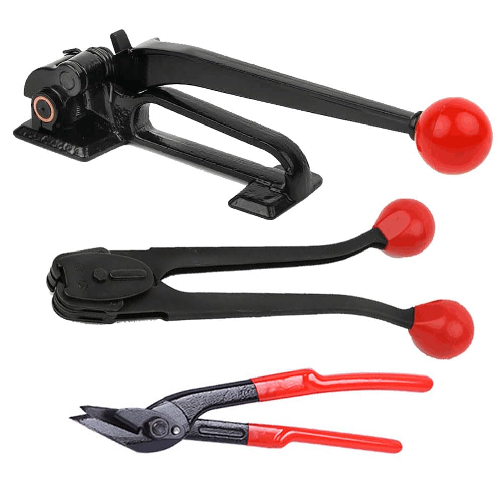 Heavy Duty Steel Strapping Tensioner Cutter Sealer Packaging Strapping Banding Tool Kit Set, Tensioner and Banding