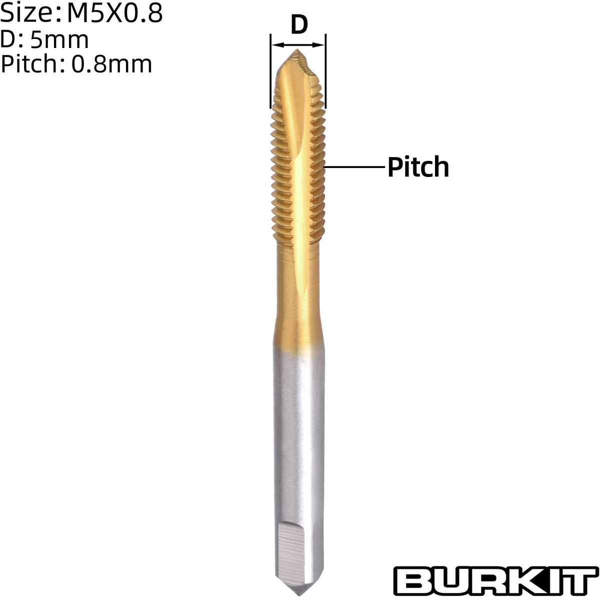 Burkit 2pcs M5 Titanium Coated Spiral Point Tap