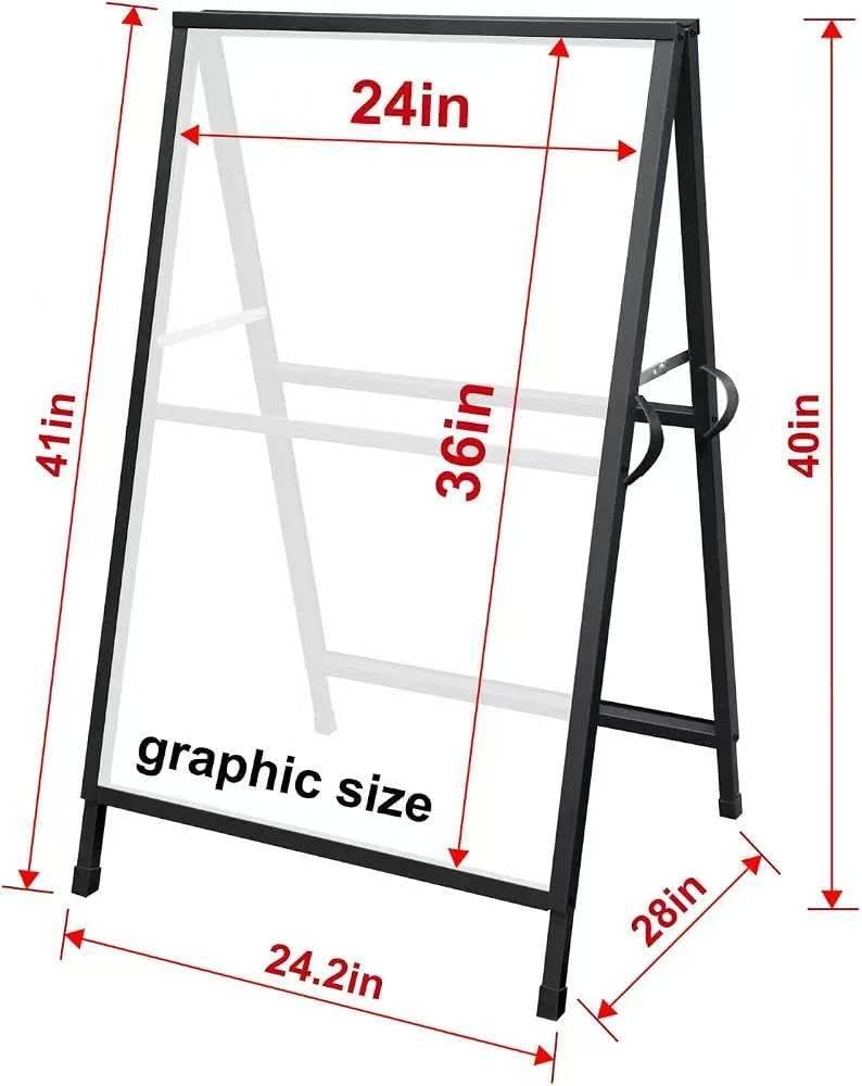 Heavy Duty Slide-in Folding A Frame Sign Sandwich Board Sidewalk Sign 24x36Inch Coated Steel Metal Double-Sided