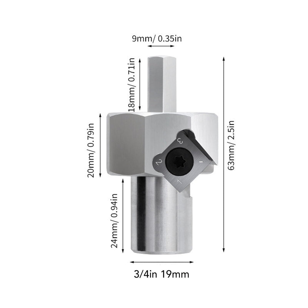 3/4 Inch Bench Dog Hole Chamfer Reamer - Alloy Steel for Woodworking, Polished Finish, Hex Shank for Electric Drills