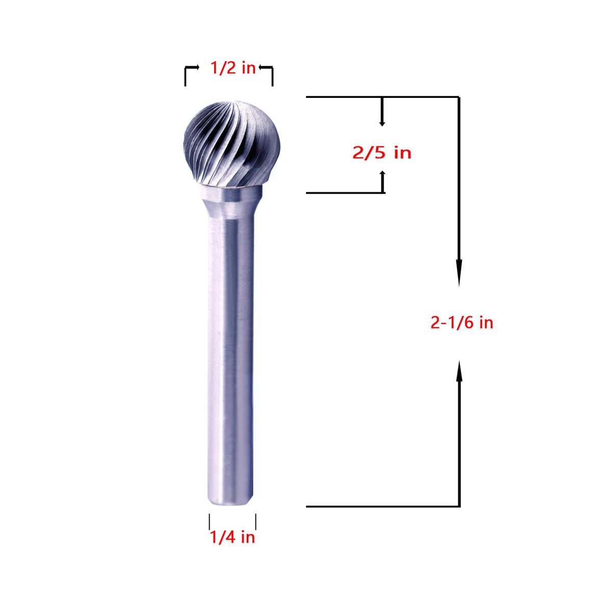 Anyinn Tungsten Carbide Burr Bit 1/4" Shank Ball Sharp End Single Flute Carbide Rotary File Bits for Metal Working, Deburring, Grinding, Polishing, Carving and Engraving