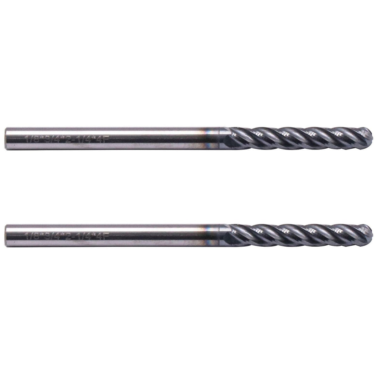 2Pcs 1/8" 4 Flute Solid Carbide Long Ball Nose End Mill Set, AlTiN Coated
