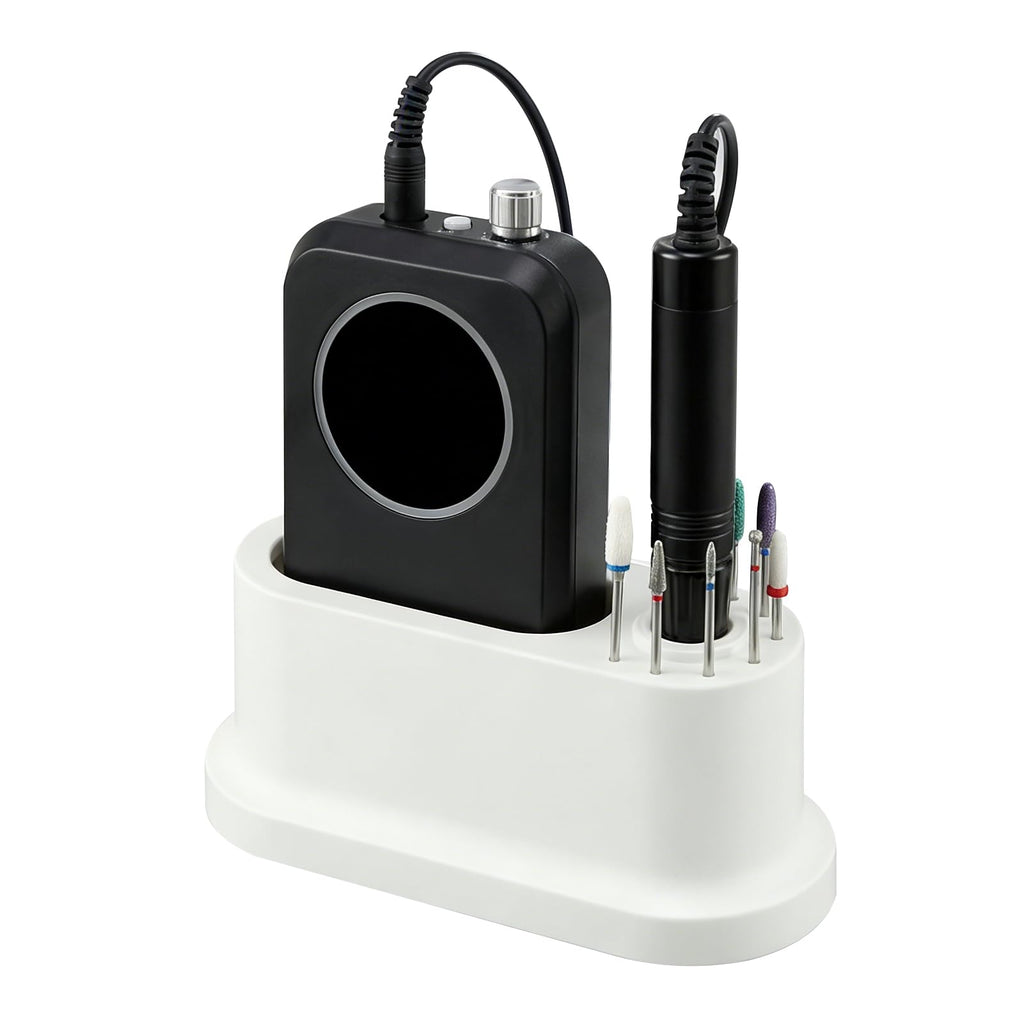 Nail Drill Stand & 8-Bit Organizer, Universal ABS Desktop Storage Holder for E-File Machines and Grinding Bits, Compact Case for Home Nail Techs & Professional Salons