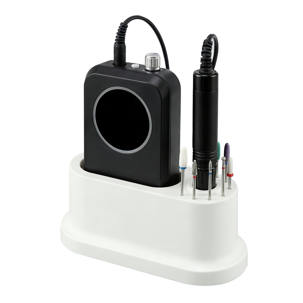 Nail Drill Stand & 8-Bit Organizer, Universal ABS Desktop Storage Holder for E-File Machines and Grinding Bits, Compact Case for Home Nail Techs & Professional Salons