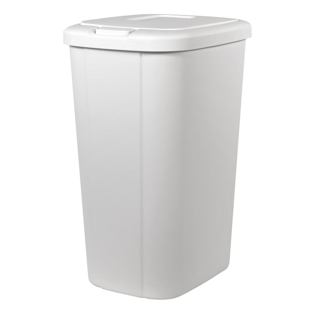 13.3 Gallon Kitchen Trash Can, Touch Top Push Lid, Slim Plastic Bin, White