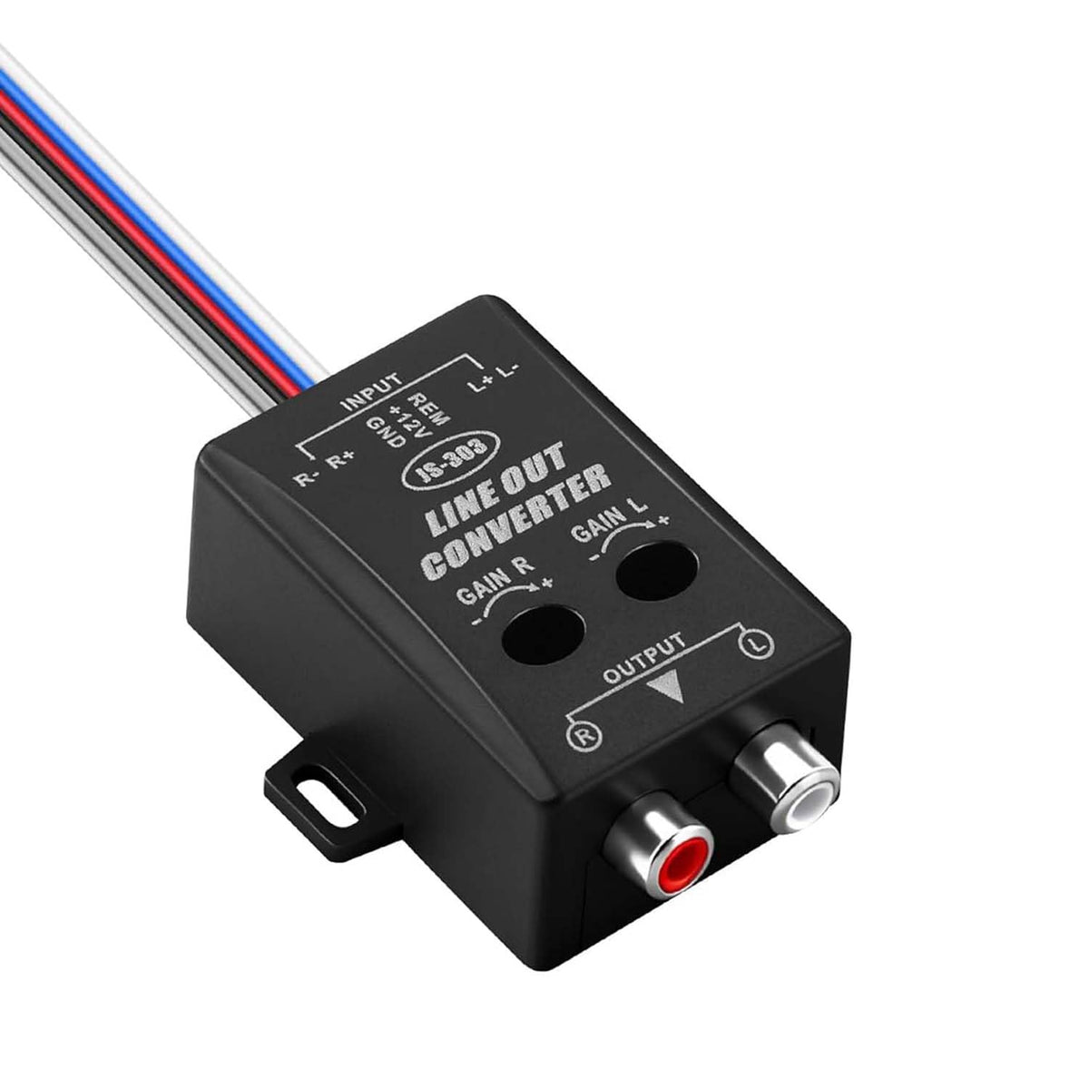 Line Output Converter with 7 Bare Wire 12V 2-Channel High to Low RCA Converter for Car Stereo Amplifier Audio Speaker