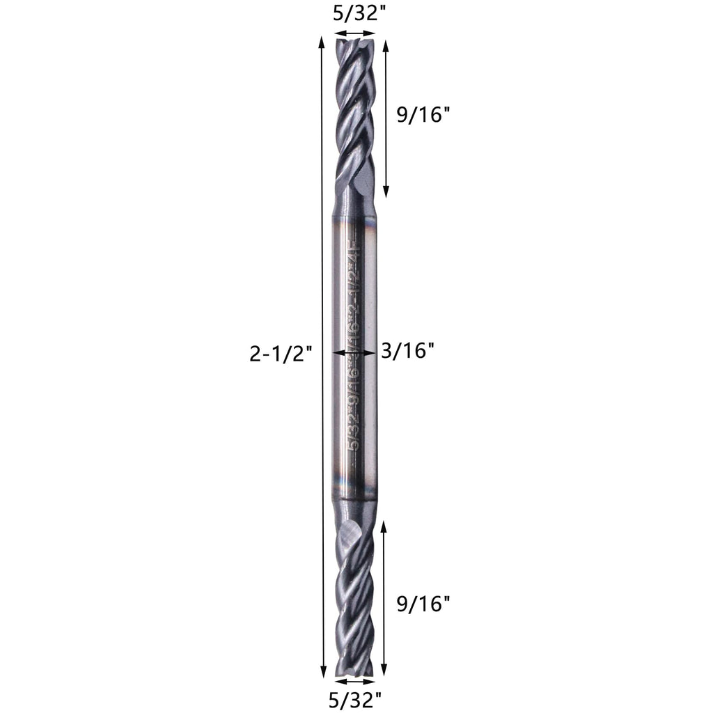 5Pcs 5/32" 4 Flute Solid Carbide Square End Mill, Double End, AlTiN Coated