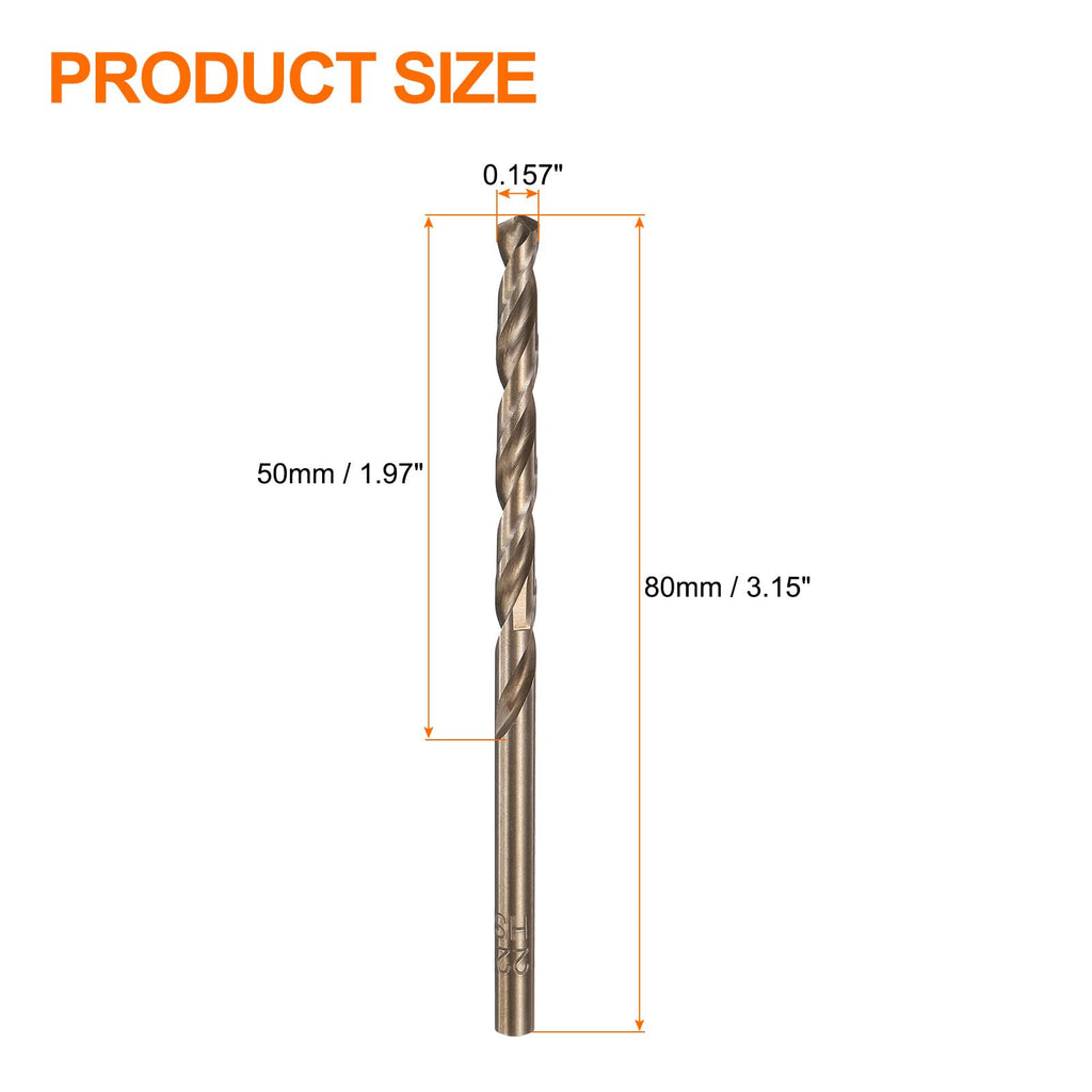 HARFINGTON 12pcs Cobalt Drill Bit, #22 0.157" HSS-CO Aircraft Twist Drill Bit with Straight Round Shank for Drilling Stainless Steel Cast Iron Tough Material