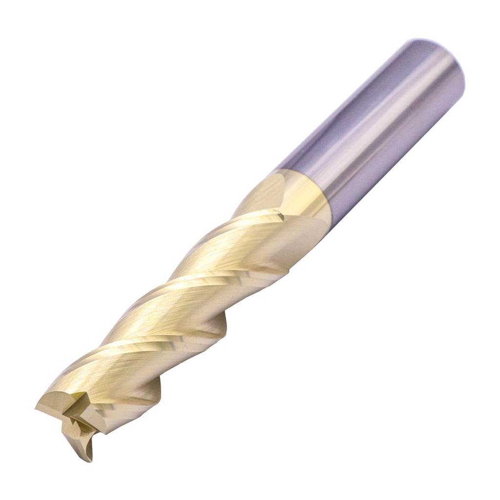 1/2" 3 Flute Solid Carbide Square End Mill, 4" OAL, ZrN Coated for Aluminum