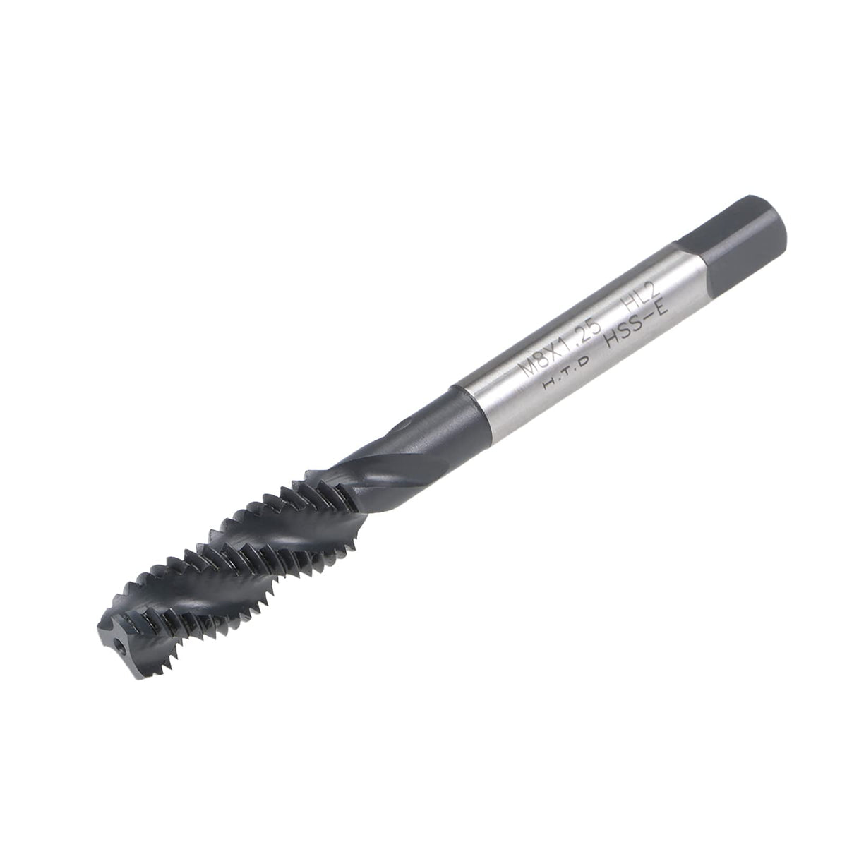 uxcell M8 x 1.25 Spiral Flute Thread Tap, Metric Machine Threading Tap HSS Nitriding Coated, Round Shank with Square End, H2 Tolerance