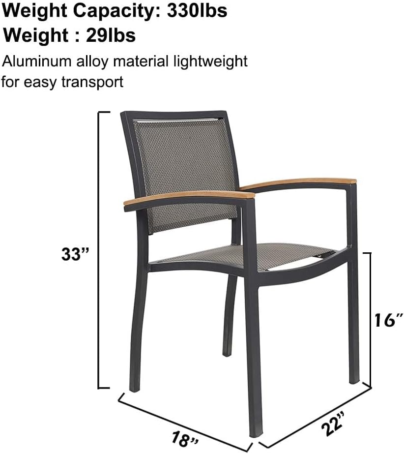 Aluminum Patio Dining Chairs Set of 4, Stackable Outdoor Armchairs
