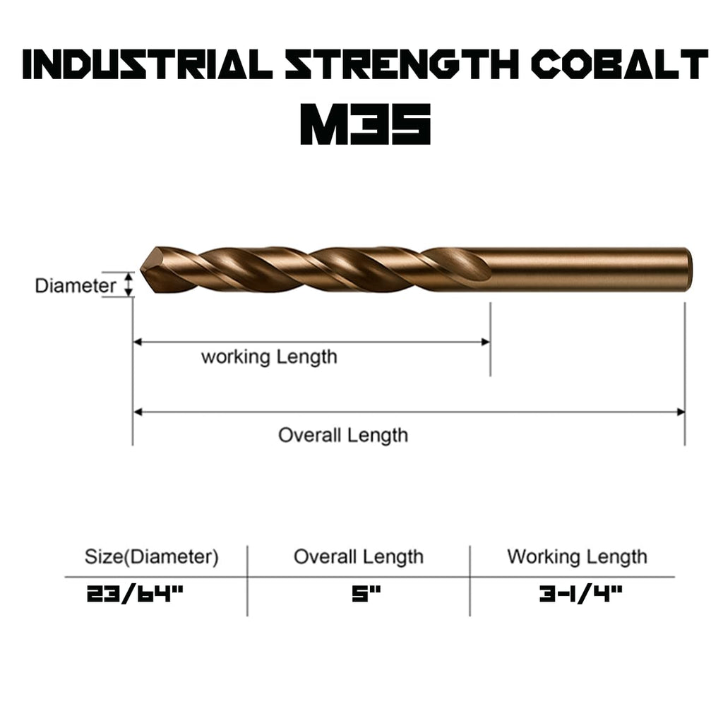 Narwhal 23/64 Inch Drill Bit (3 Pack) Cobalt for Metal & Stainless Steel