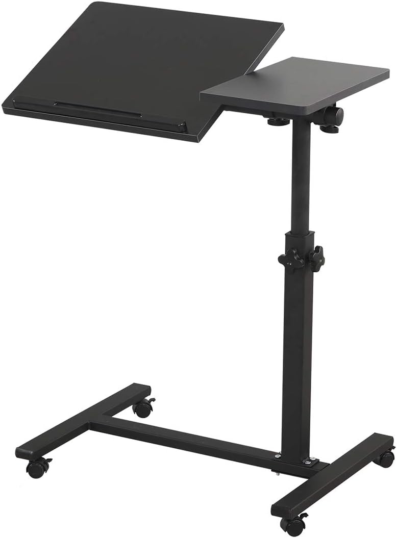 Overbed Bedside Desk Mobile Rolling Laptop Stand Tilting Overbed Table with Wheels Height Adjustable Tray Table for