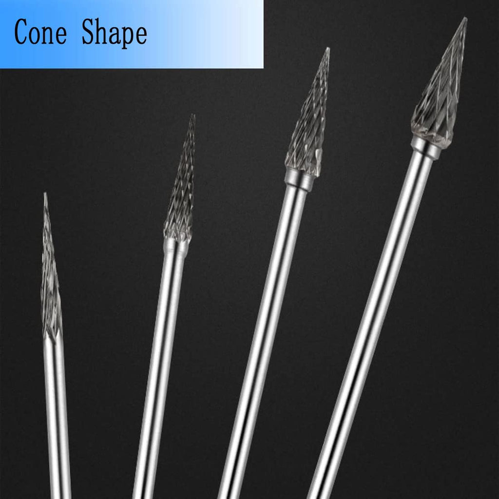 Luo ke 4 Pcs Extended 1/8" Shank Cone Shape Carbide Burr
