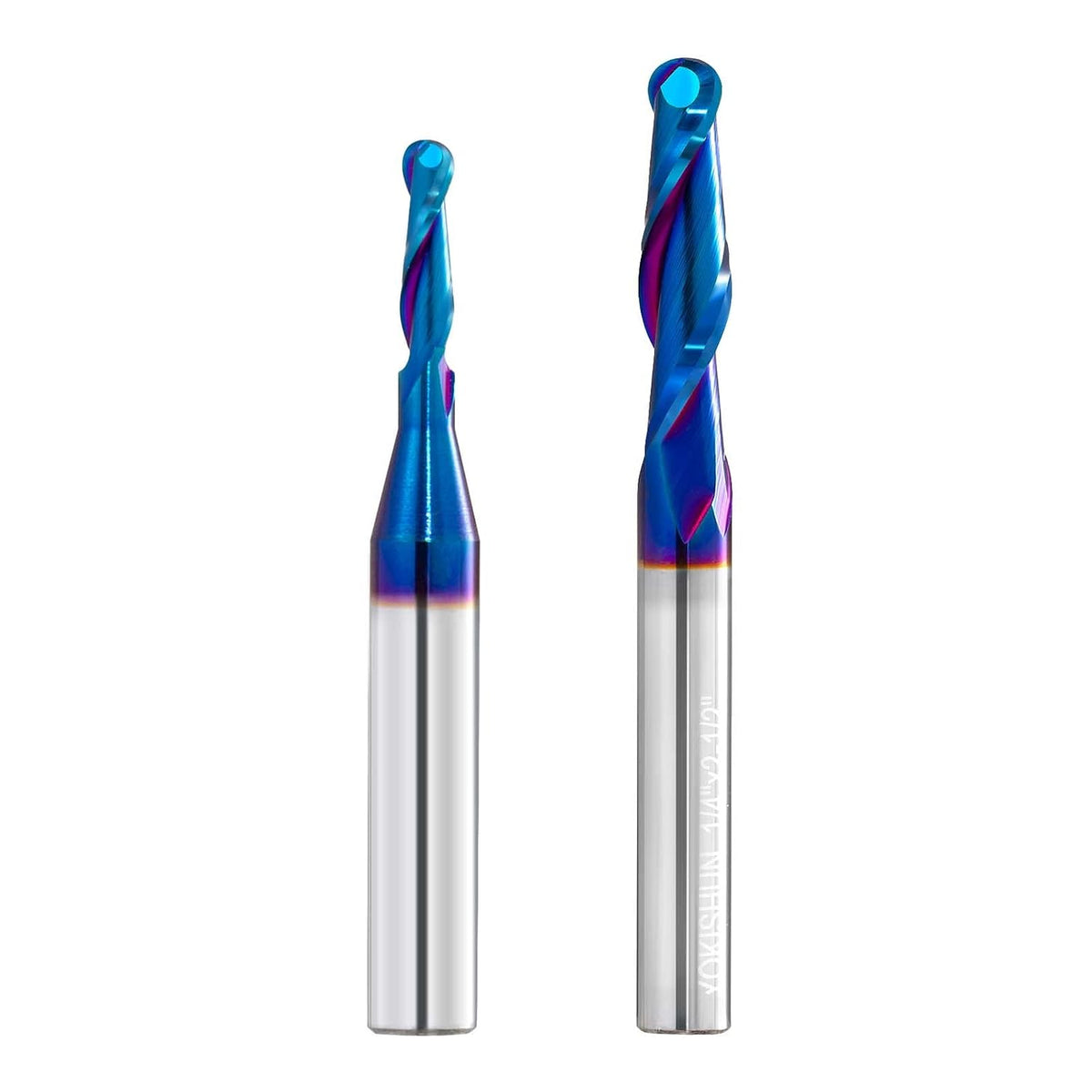 2 PCS Ball Nose Set CNC Router bits Carbide Ball Nose End Mill with Nano Blue Coating for Side Milling. End Milling. Finish Machining. (2 PSC Ball Nose Set)