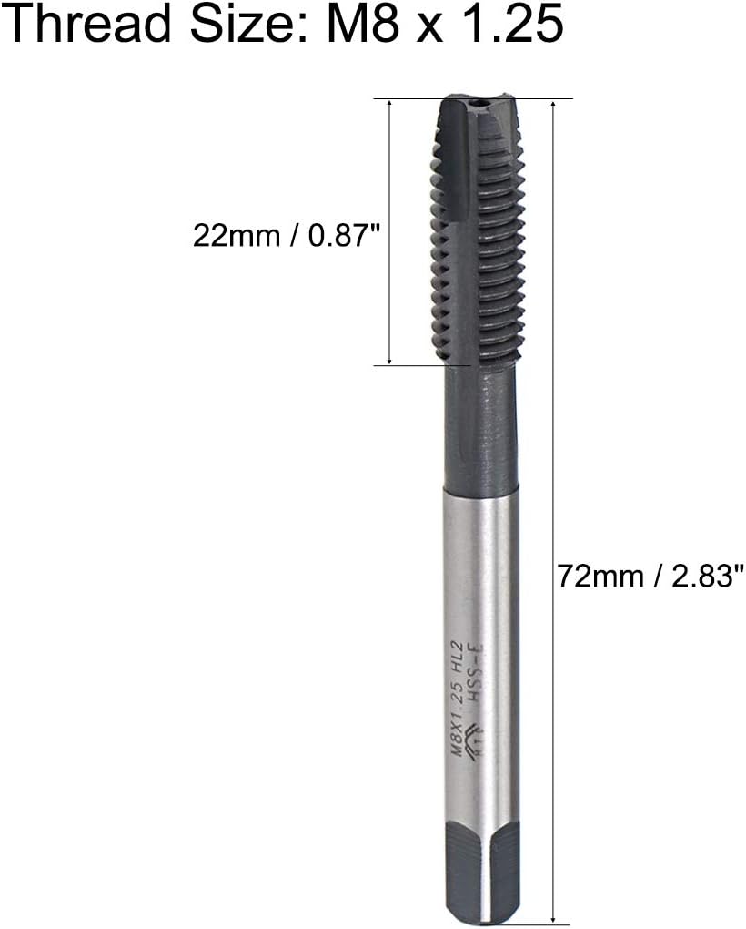 uxcell M8 x 1.25 Spiral Point Threading Tap, H2 Tolerance High Speed Steel TICN Coated, Round Shank with Square End, Metric Screw Taps Tapping Bit for Machinist Thread Repair, 2pcs