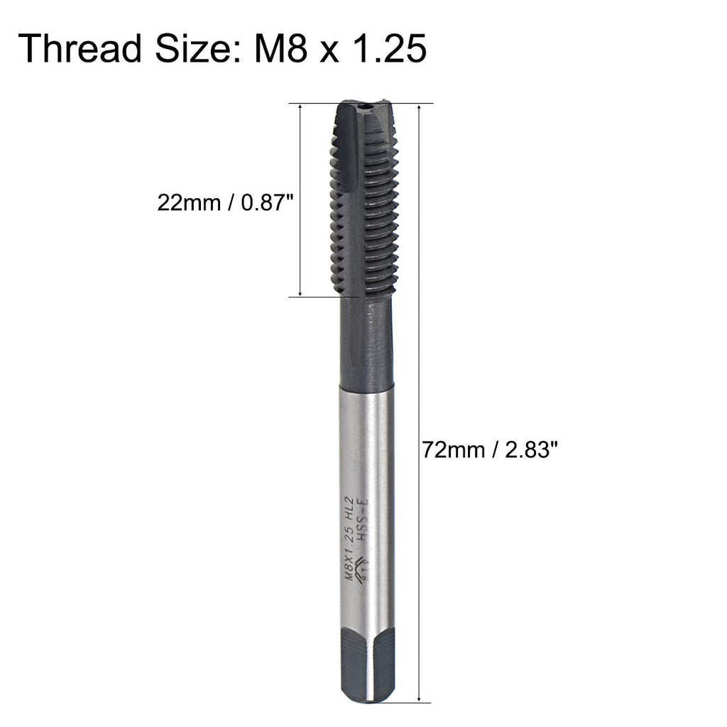 uxcell M8 x 1.25 Spiral Point Threading Tap, H2 Tolerance High Speed Steel TICN Coated, Round Shank with Square End, Metric Screw Taps Tapping Bit for Machinist Thread Repair