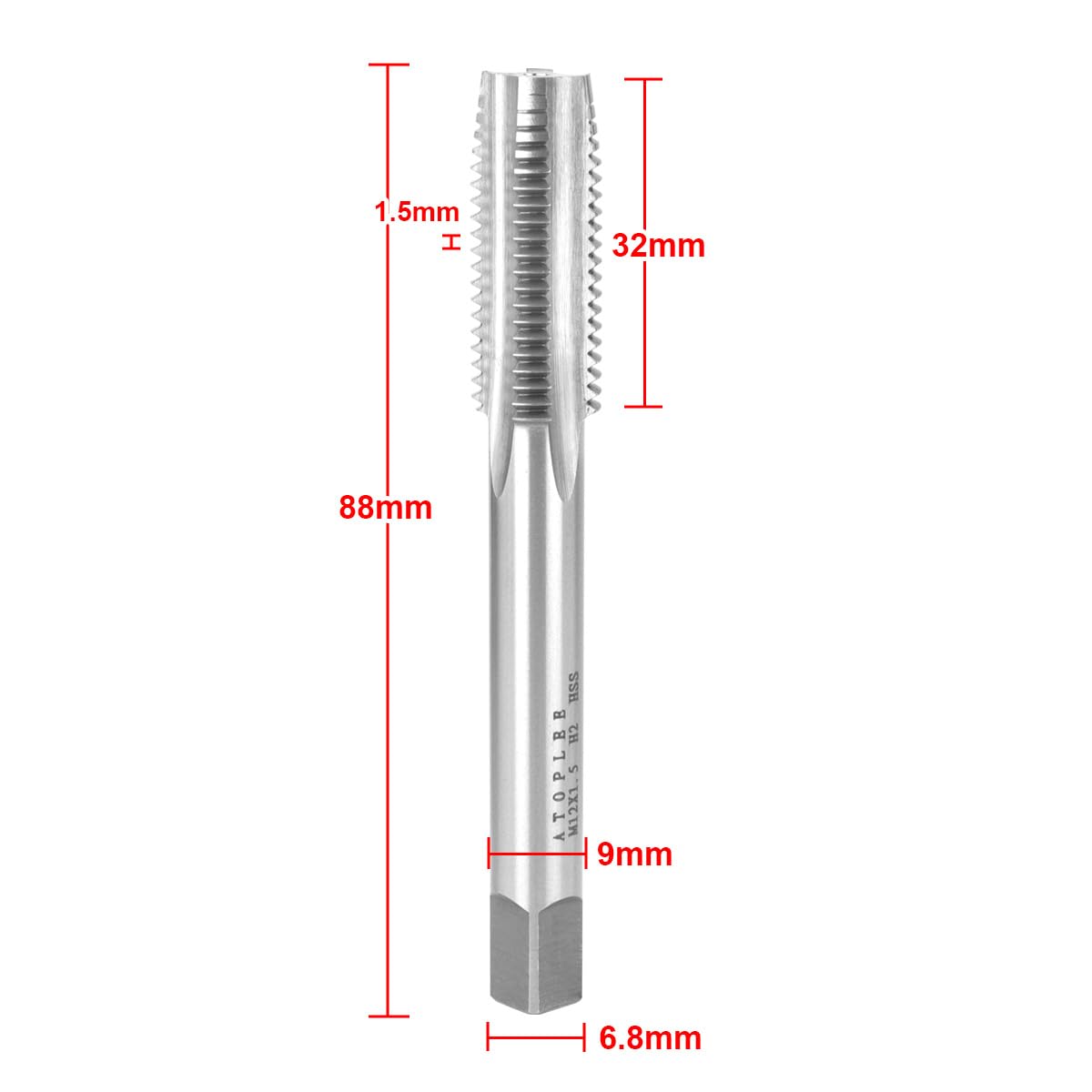 ATOPLEE M12x1.5mm Metric Tap, M2 HSS 6542 Right-Hand Thread Tap