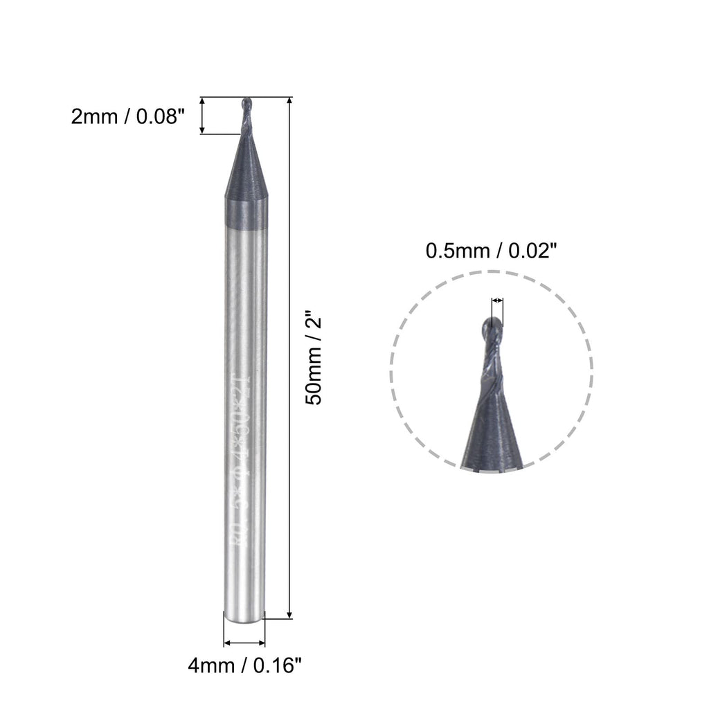 uxcell Ball Nose End Mill 0.5mm Tip Radius Solid Carbide AlTiSin Coated CNC Router Bits 2 Flute Spiral Milling Cutter HRC45 with 4mm Shank 50mm (2-inch) Length