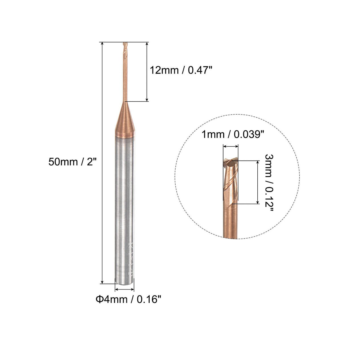 uxcell Square Nose End Mill, 1mm Solid Carbide AlTiSin Coated Long Reach CNC Router Bits 2 Flutes Milling Cutter with Extended Neck, 12mm Cutting Length 4mm Shank