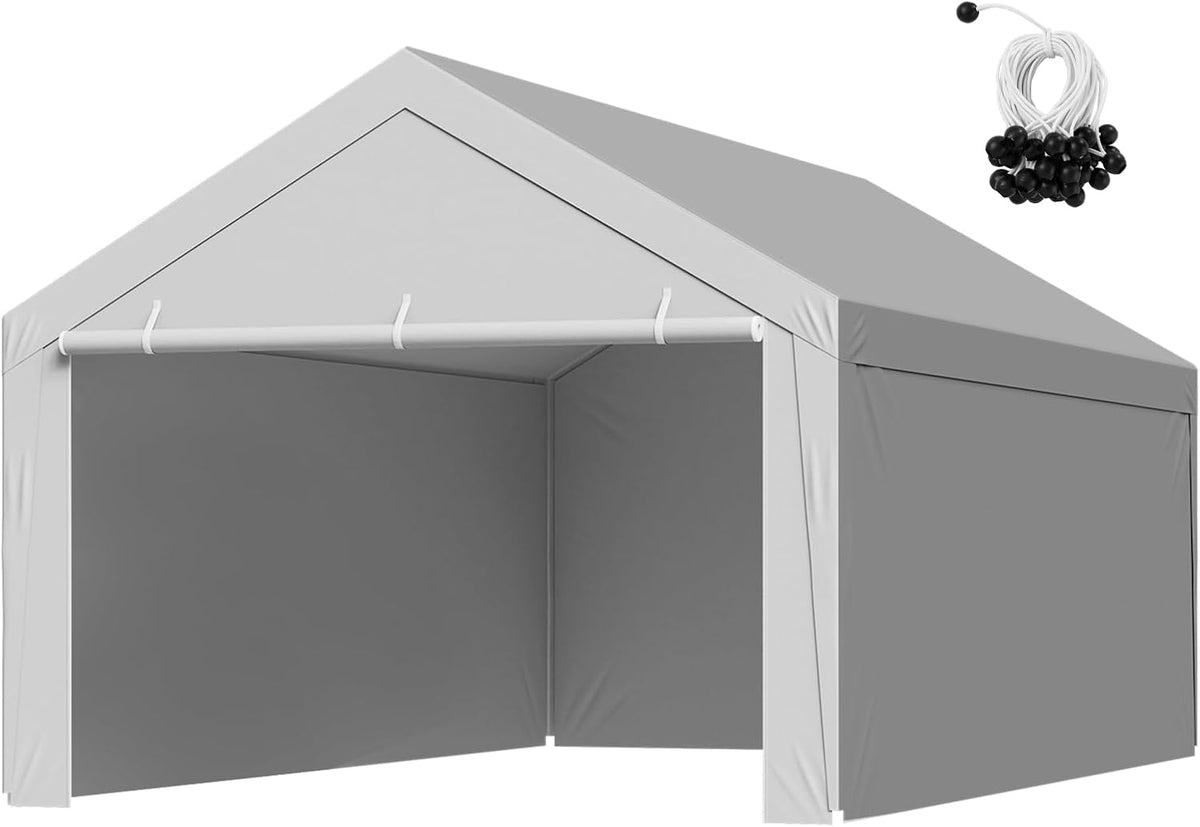 Carport Replacement Canopy Cover, 12 x 20 ft Potable Garage Tent Top Tarp with Sidewalls, UV-Resistant & Waterproof